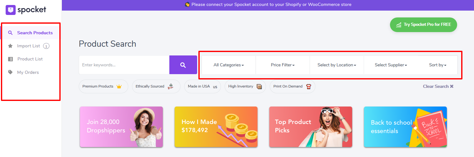 Spocket Review- Search For Products